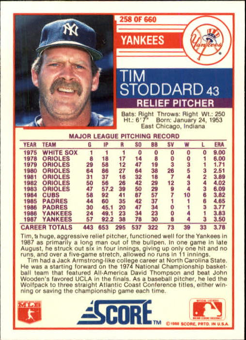 A0417- 1988 Score Baseball Cards 251-500 +Rookies -You Pick- 15+ FREE US SHIP - Picture 17 of 497