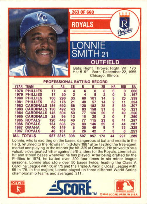 A0417- 1988 Score Baseball Cards 251-500 +Rookies -You Pick- 15+ FREE US SHIP - Picture 27 of 497