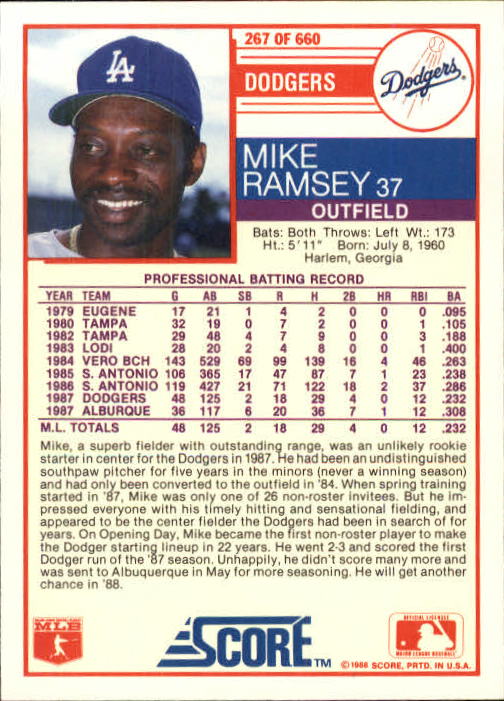 A0417- 1988 Score Baseball Cards 251-500 +Rookies -You Pick- 15+ FREE US SHIP - Picture 35 of 497