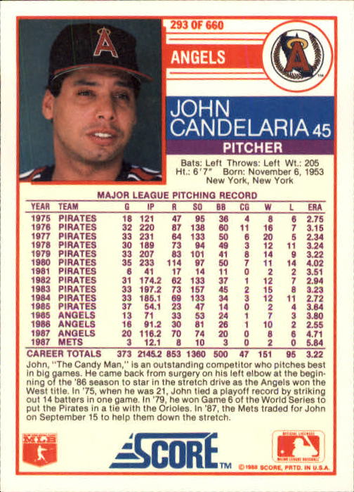 A0417- 1988 Score Baseball Cards 251-500 +Rookies -You Pick- 15+ FREE US SHIP - Picture 87 of 497