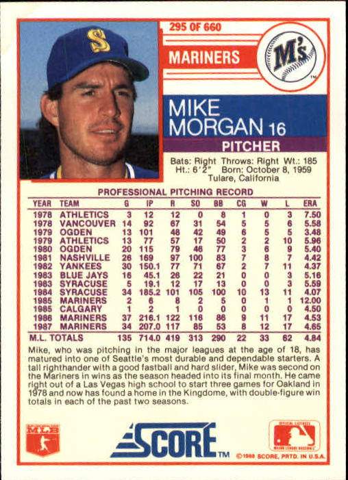 A0417- 1988 Score Baseball Cards 251-500 +Rookies -You Pick- 15+ FREE US SHIP - Picture 91 of 497