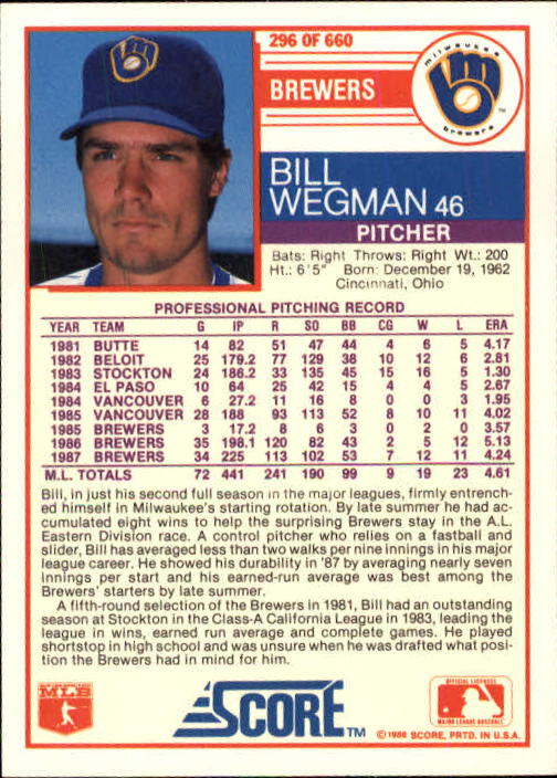 A0417- 1988 Score Baseball Cards 251-500 +Rookies -You Pick- 15+ FREE US SHIP - Picture 93 of 497