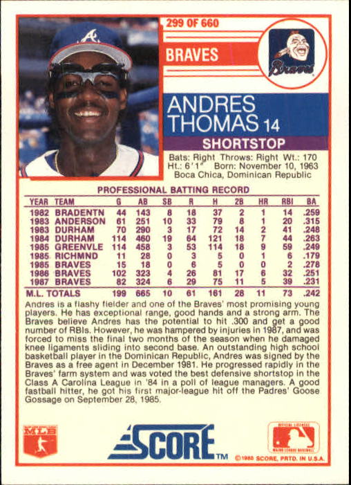 A0417- 1988 Score Baseball Cards 251-500 +Rookies -You Pick- 15+ FREE US SHIP - Picture 97 of 497
