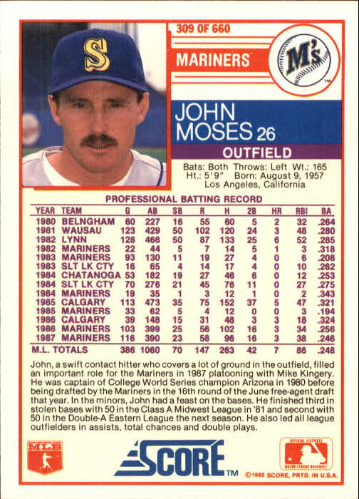 A0417- 1988 Score Baseball Cards 251-500 +Rookies -You Pick- 15+ FREE US SHIP - Picture 117 of 497