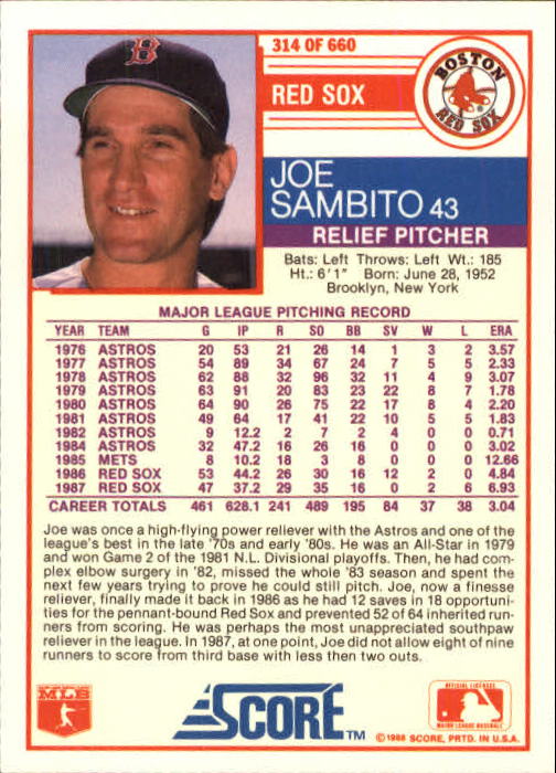 A0417- 1988 Score Baseball Cards 251-500 +Rookies -You Pick- 15+ FREE US SHIP - Picture 127 of 497
