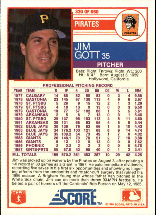 A0417- 1988 Score Baseball Cards 251-500 +Rookies -You Pick- 15+ FREE US SHIP - Picture 139 of 497