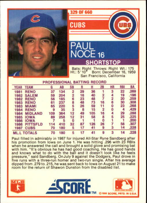 A0417- 1988 Score Baseball Cards 251-500 +Rookies -You Pick- 15+ FREE US SHIP - Picture 157 of 497
