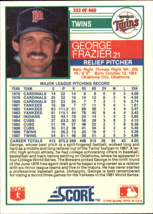 A0417- 1988 Score Baseball Cards 251-500 +Rookies -You Pick- 15+ FREE US SHIP - Picture 163 of 497