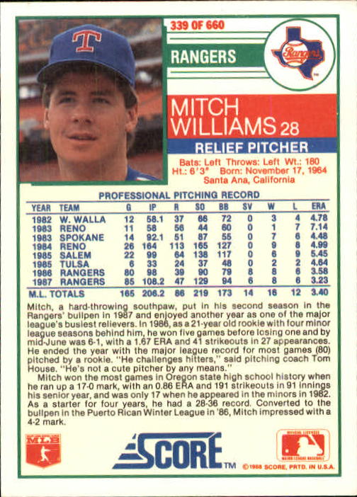 A0417- 1988 Score Baseball Cards 251-500 +Rookies -You Pick- 15+ FREE US SHIP - Picture 177 of 497