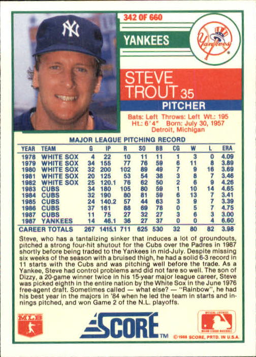 A0417- 1988 Score Baseball Cards 251-500 +Rookies -You Pick- 15+ FREE US SHIP - Picture 183 of 497