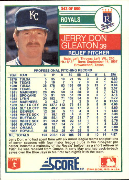 A0417- 1988 Score Baseball Cards 251-500 +Rookies -You Pick- 15+ FREE US SHIP - Picture 185 of 497