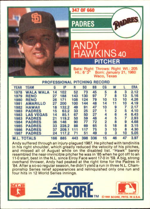 A0417- 1988 Score Baseball Cards 251-500 +Rookies -You Pick- 15+ FREE US SHIP - Picture 193 of 497