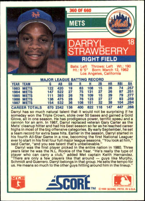 A0417- 1988 Score Baseball Cards 251-500 +Rookies -You Pick- 15+ FREE US SHIP - Picture 219 of 497