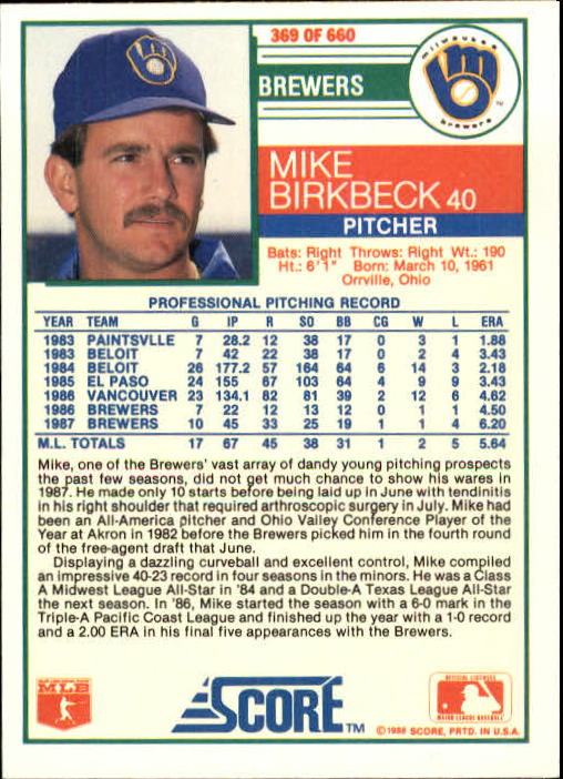 A0417- 1988 Score Baseball Cards 251-500 +Rookies -You Pick- 15+ FREE US SHIP - Picture 237 of 497