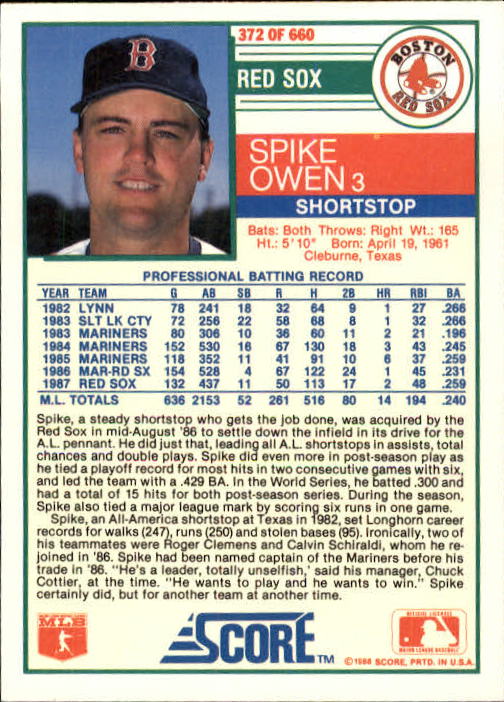 A0417- 1988 Score Baseball Cards 251-500 +Rookies -You Pick- 15+ FREE US SHIP - Picture 243 of 497