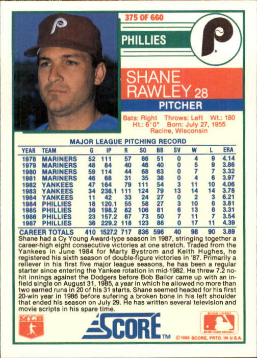 A0417- 1988 Score Baseball Cards 251-500 +Rookies -You Pick- 15+ FREE US SHIP - Picture 249 of 497