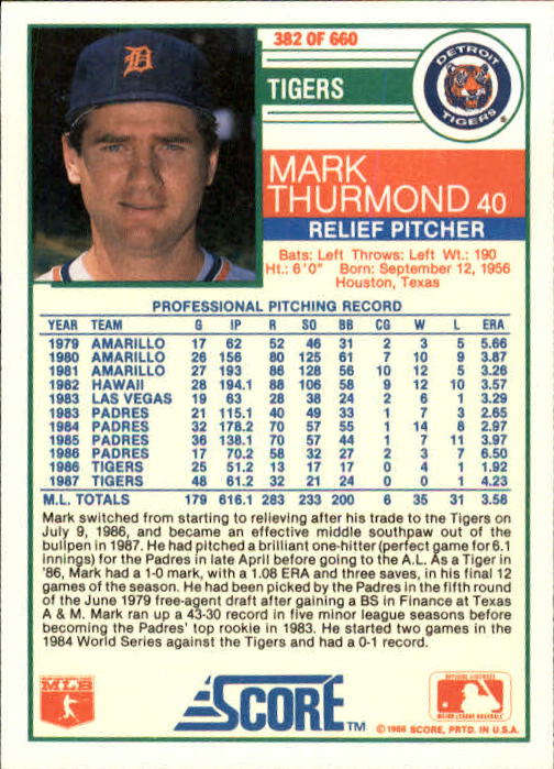 A0417- 1988 Score Baseball Cards 251-500 +Rookies -You Pick- 15+ FREE US SHIP - Picture 263 of 497
