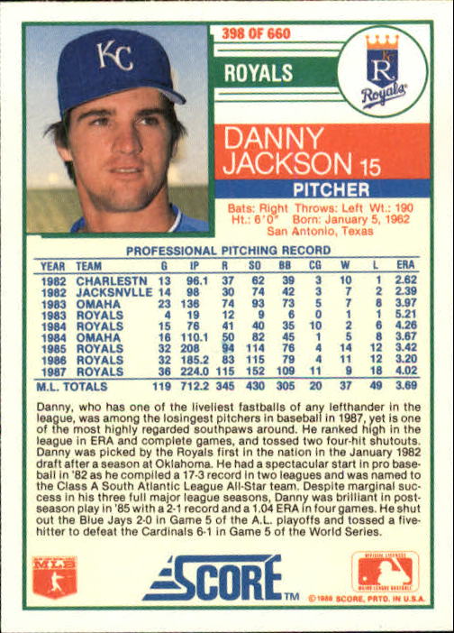 A0417- 1988 Score Baseball Cards 251-500 +Rookies -You Pick- 15+ FREE US SHIP - Picture 295 of 497
