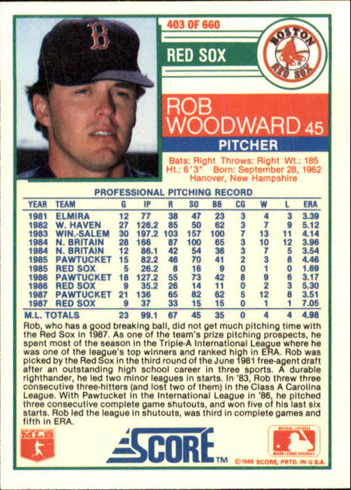 A0417- 1988 Score Baseball Cards 251-500 +Rookies -You Pick- 15+ FREE US SHIP - Picture 305 of 497