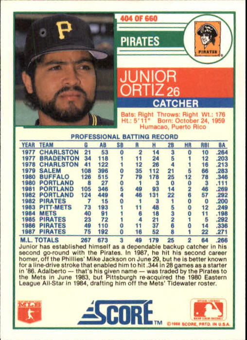 A0417- 1988 Score Baseball Cards 251-500 +Rookies -You Pick- 15+ FREE US SHIP - Picture 307 of 497
