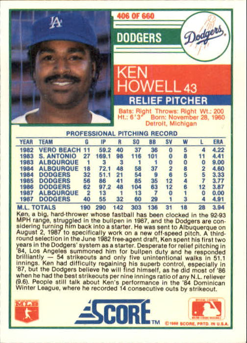 A0417- 1988 Score Baseball Cards 251-500 +Rookies -You Pick- 15+ FREE US SHIP - Picture 311 of 497
