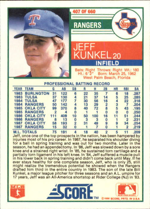 A0417- 1988 Score Baseball Cards 251-500 +Rookies -You Pick- 15+ FREE US SHIP - Picture 313 of 497