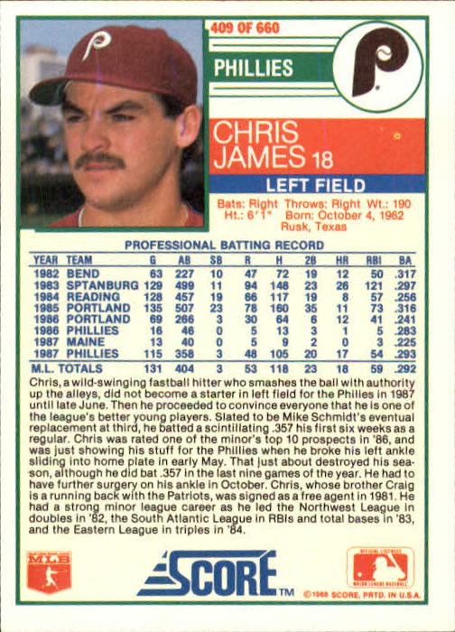 A0417- 1988 Score Baseball Cards 251-500 +Rookies -You Pick- 15+ FREE US SHIP - Picture 317 of 497