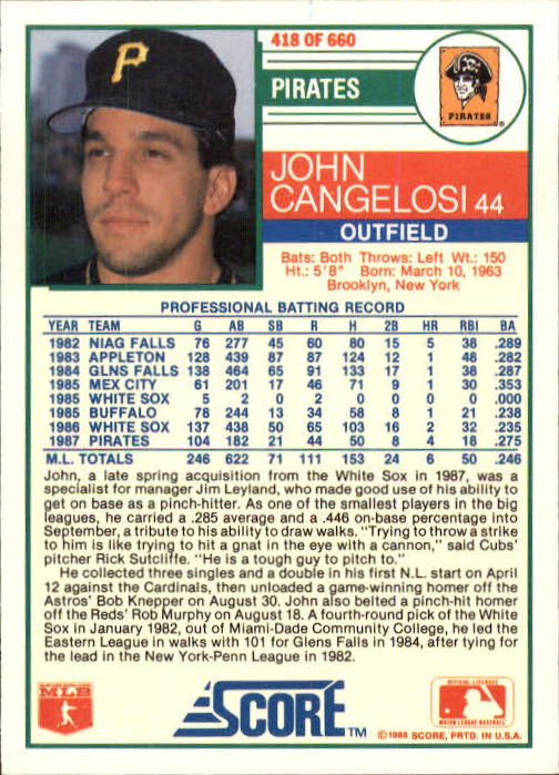 A0417- 1988 Score Baseball Cards 251-500 +Rookies -You Pick- 15+ FREE US SHIP - Picture 335 of 497