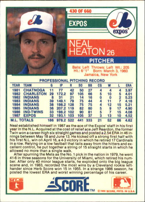 A0417- 1988 Score Baseball Cards 251-500 +Rookies -You Pick- 15+ FREE US SHIP - Picture 357 of 497