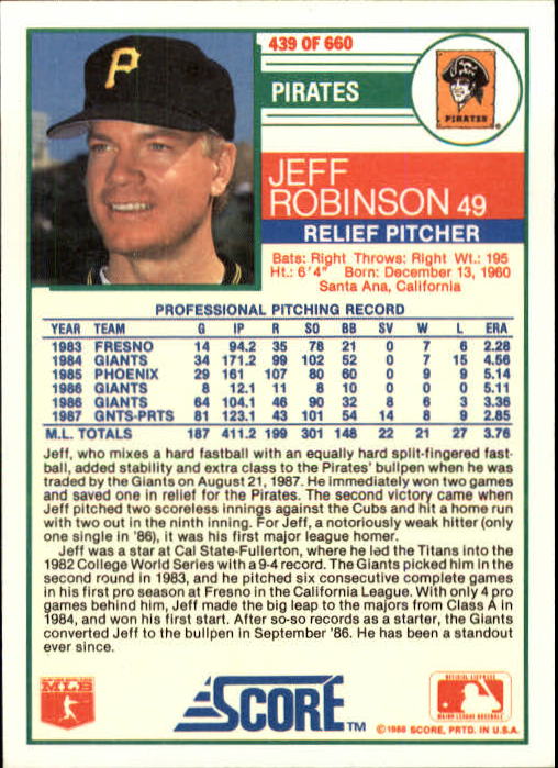 A0417- 1988 Score Baseball Cards 251-500 +Rookies -You Pick- 15+ FREE US SHIP - Picture 375 of 497