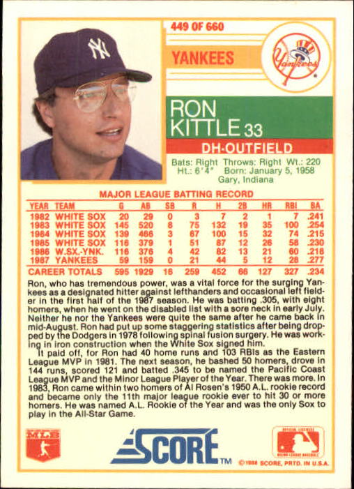 A0417- 1988 Score Baseball Cards 251-500 +Rookies -You Pick- 15+ FREE US SHIP - Picture 395 of 497