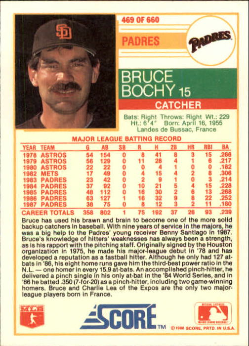 A0417- 1988 Score Baseball Cards 251-500 +Rookies -You Pick- 15+ FREE US SHIP - Picture 435 of 497