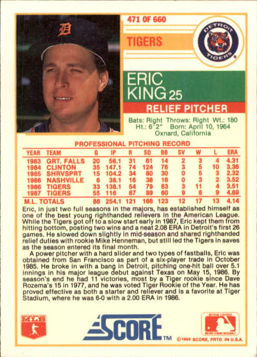 A0417- 1988 Score Baseball Cards 251-500 +Rookies -You Pick- 15+ FREE US SHIP - Picture 439 of 497