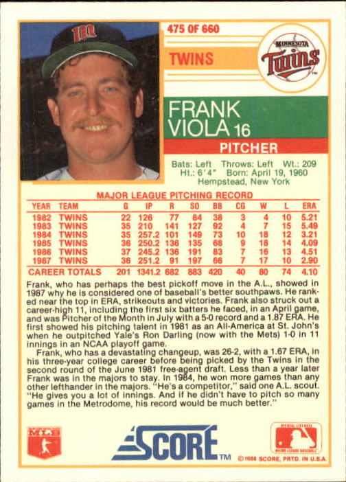 A0417- 1988 Score Baseball Cards 251-500 +Rookies -You Pick- 15+ FREE US SHIP - Picture 447 of 497