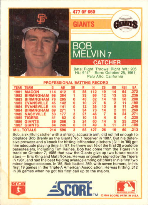A0417- 1988 Score Baseball Cards 251-500 +Rookies -You Pick- 15+ FREE US SHIP - Picture 451 of 497
