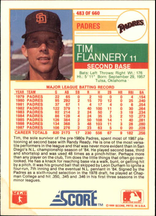 A0417- 1988 Score Baseball Cards 251-500 +Rookies -You Pick- 15+ FREE US SHIP - Picture 463 of 497