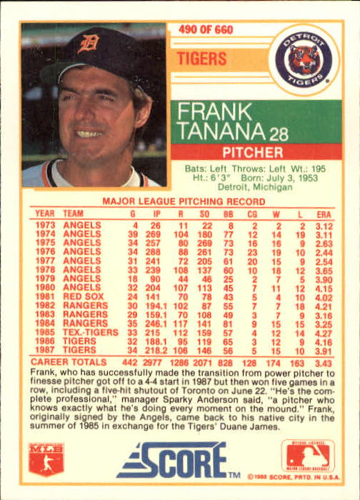 A0417- 1988 Score Baseball Cards 251-500 +Rookies -You Pick- 15+ FREE US SHIP - Picture 477 of 497
