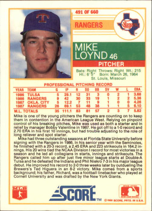 1988 Score #491 Mike Loynd back image