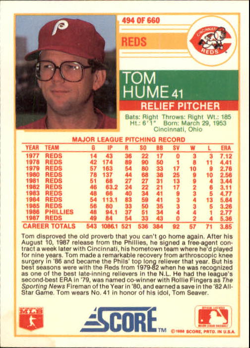 A0417- 1988 Score Baseball Cards 251-500 +Rookies -You Pick- 15+ FREE US SHIP - Picture 485 of 497