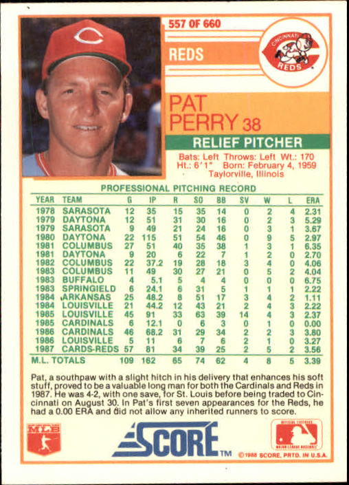 1988 Score #557 Pat Perry back image