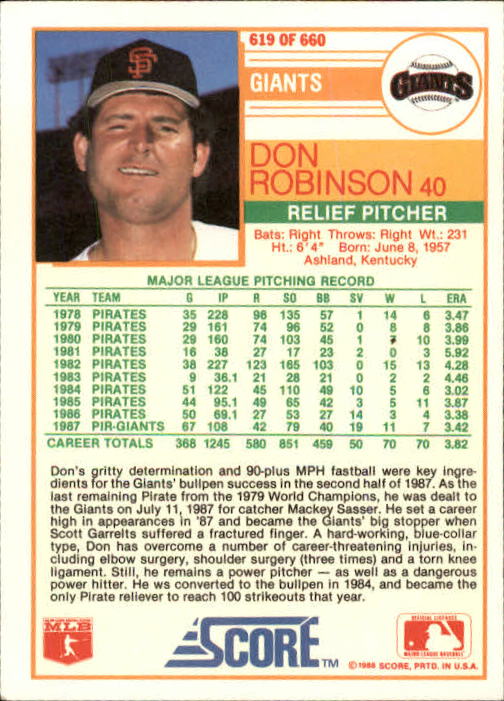 1988 Score #619 Don Robinson back image