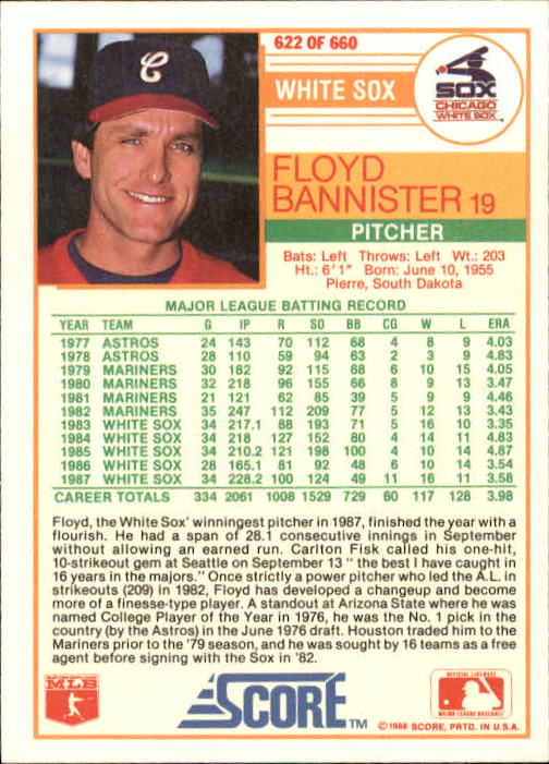 1988 Score #622 Floyd Bannister back image