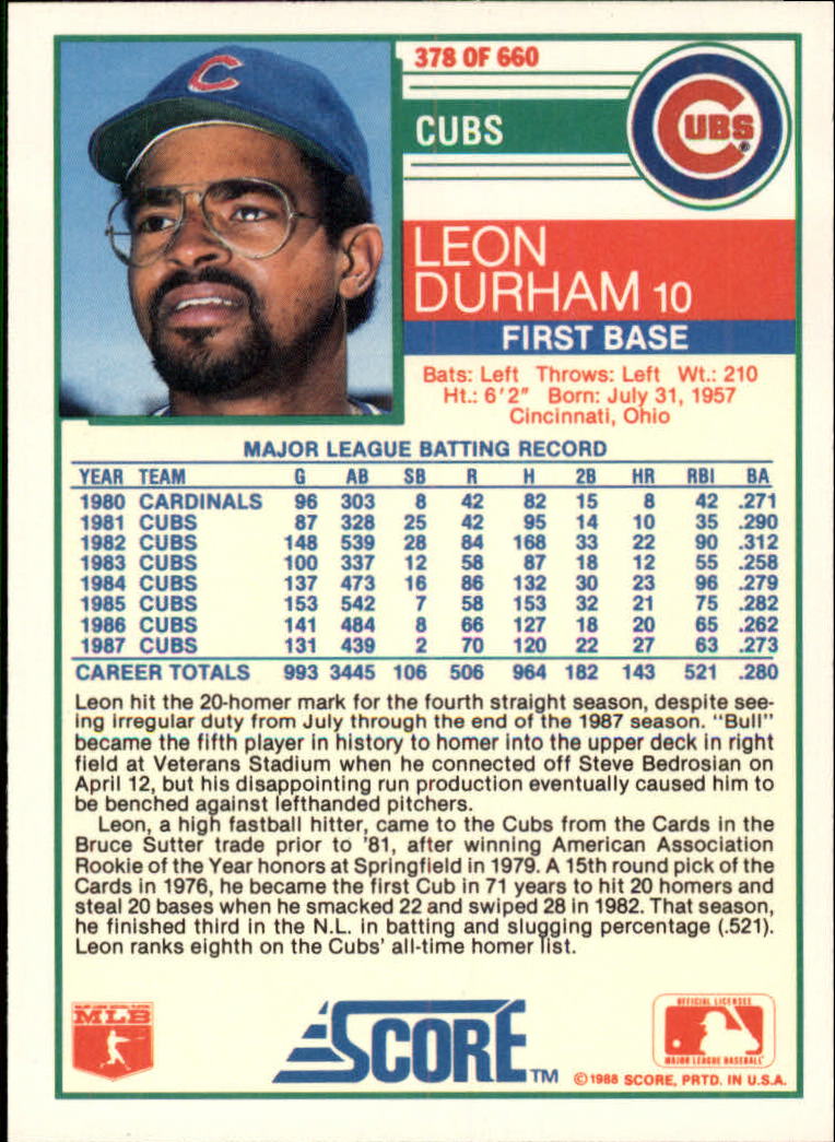 1988 Score Glossy #378 Leon Durham back image