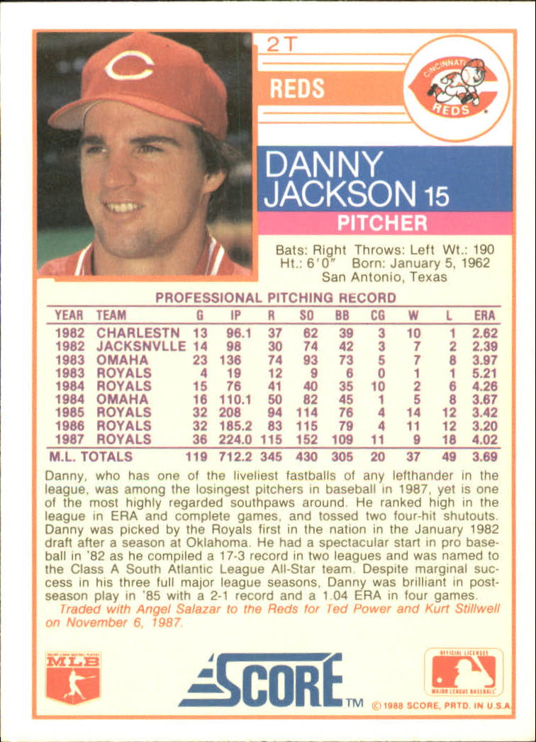1988 Score Rookie/Traded #2T Danny Jackson back image