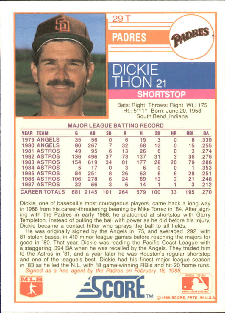 1988 Score Rookie/Traded #29T Dickie Thon - NM-MT