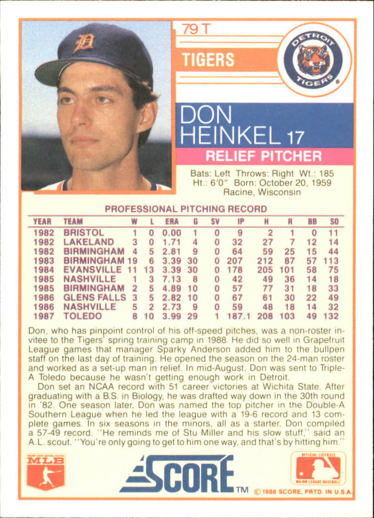 1988 Score Rookie/Traded #79T Don Heinkel back image