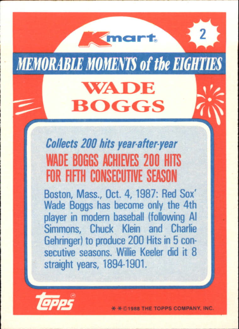 1988 K-Mart #2 Wade Boggs back image