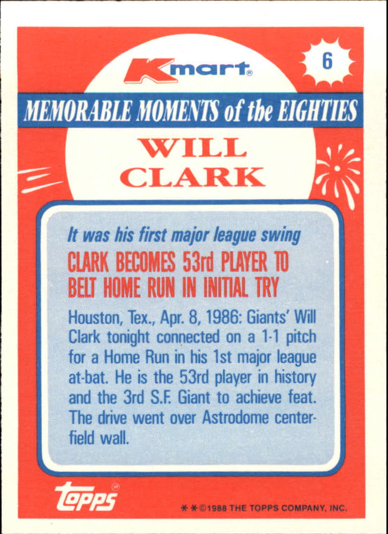 1988 K-Mart #6 Will Clark back image