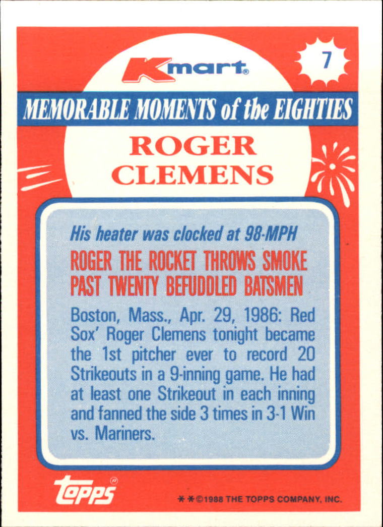 1988 K-Mart #7 Roger Clemens back image