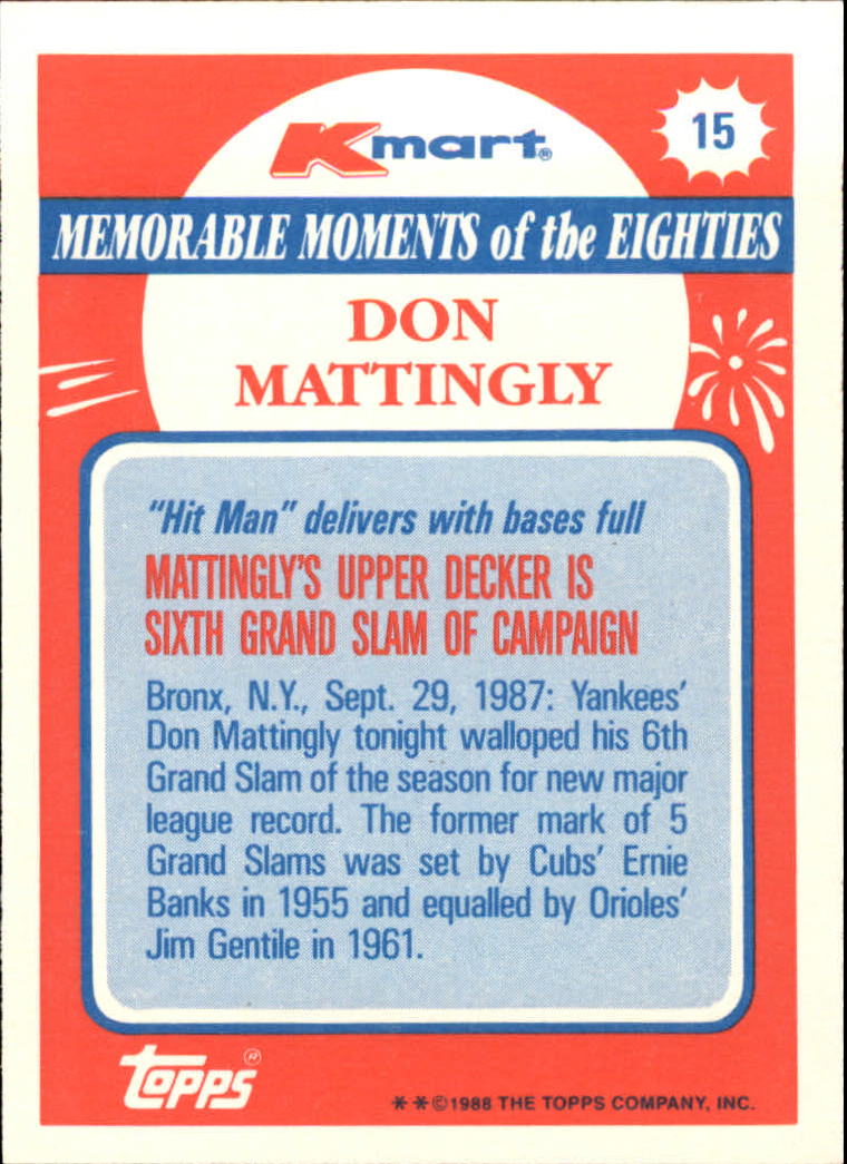 1988 K-Mart #15 Don Mattingly back image